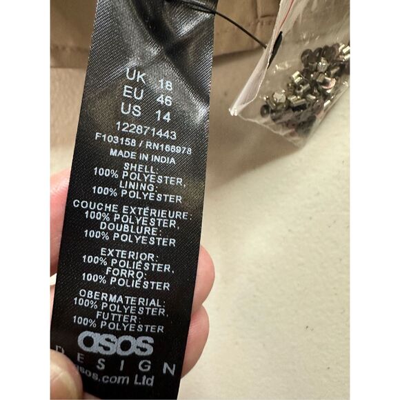 Asos Design Women's Embellished Swirl Mini Dress Taupe Size 14 🛑 - Picture 8 of 14